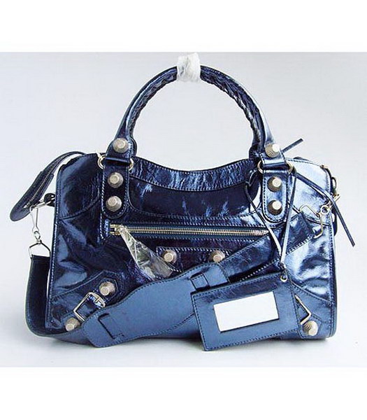 Balenciaga Giant City_Metallic pelle blu